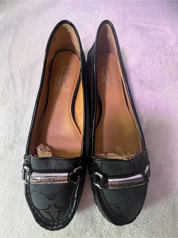 Coach Black Signature Canvas Slip-On Loafers with Metal Trim - Image 9