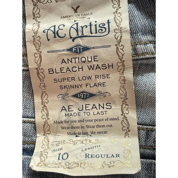 VTG American Eagle 90s Y2K Antique Wash Super Low Rise Skinny Flare 10R NOS - Image 12