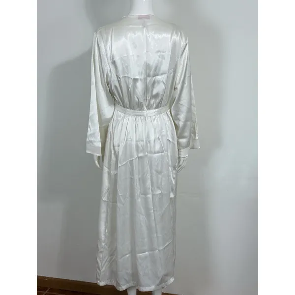 Oscar de la Renta Pink Label Women XL Satin Nightgown Long Robe Set Ivory Bridal - Image 13