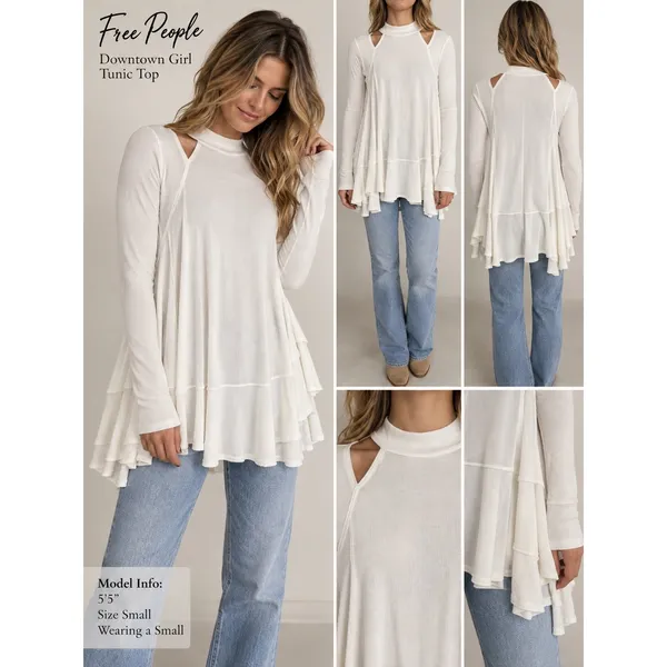 Free People Downtown Girl Tunic Top White Mock Neck Cold Shoulder Ribbed Small - Image 2
