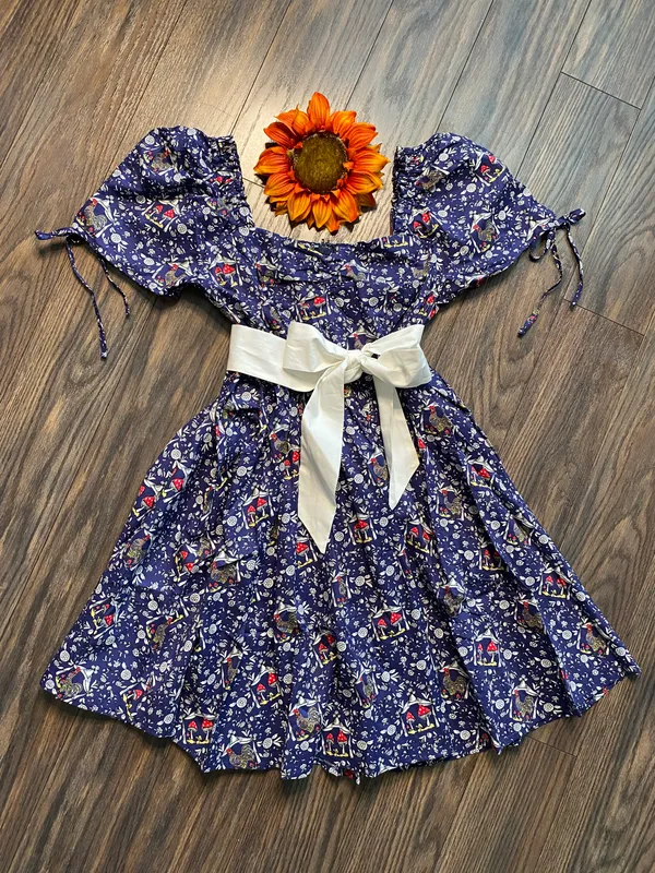 Unique Vintage NWT Retro Navy Mushroom and Rooster Dress LARGE - Image 2