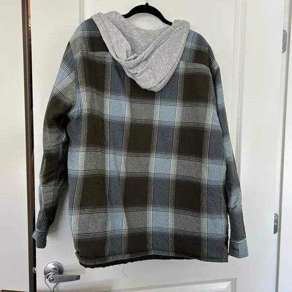 Wrangler black and grey plaid hooded flannel jacket - Image 4