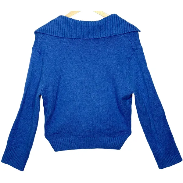 Abercrombie & Fitch Blue Ribbed Knit Collared Long Sleeve V-Neck Sweater Size S - Image 2