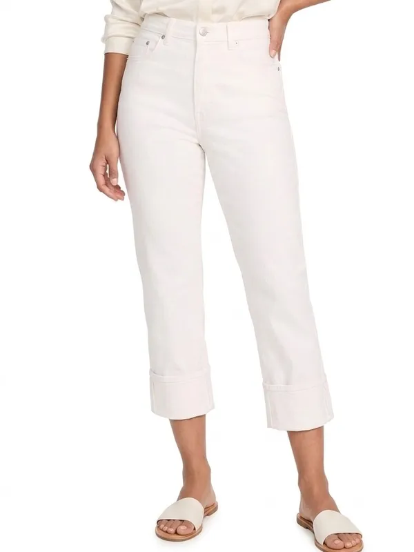 Frye Women's High Rise Cuffed Crop Jeans, Ivory White,‎ Size 10/30 - Image 9