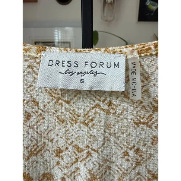 Dress Forum Dijon Mustard Batik Style Print Open Leg Jumpsuit S - Image 9