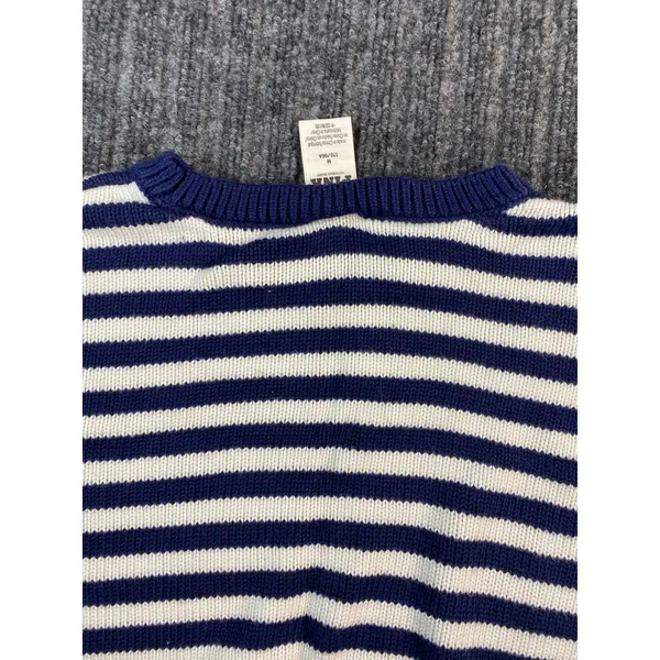 PINK Victoria's Secret Sweater Women M Blue White Striped Cropped Sleeve Detail - Image 4