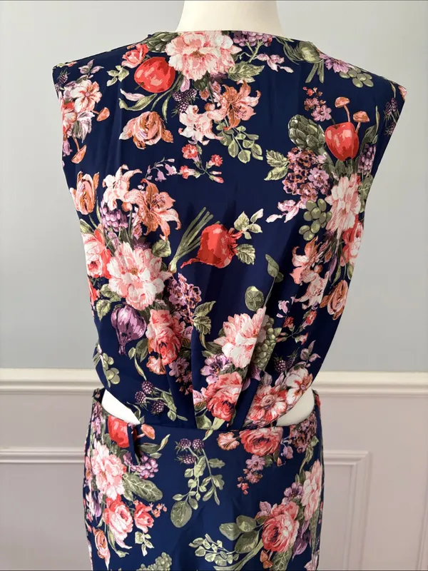 Abercrombie & Fitch Floral Fruits Cutout Maxi Dress Navy Cap Sleeve Size Medium - Image 3