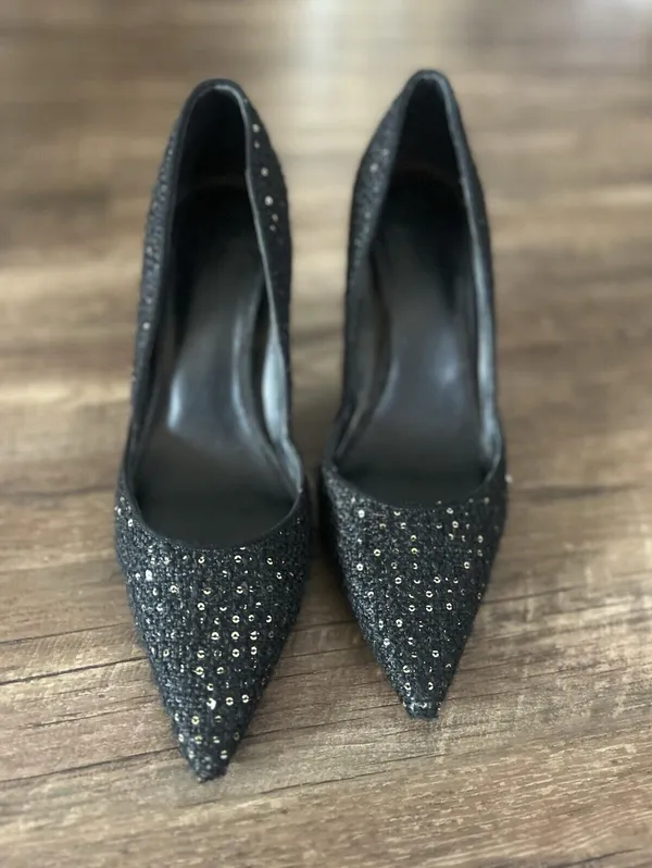 Ann Taylor Sequined Tweed Stiletto Pumps, Women’s Size 9, Black - Image 3