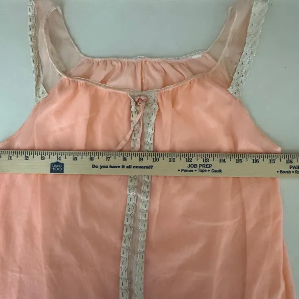 VTG THRASHED 50s 60s Peach Sheer Chiffon Nighty Coquette Grunge‎ Glam Babydoll - Image 9