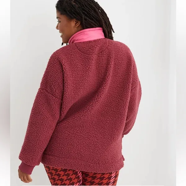 NWT Aerie Sherpa Half Zip Pullover size XS Red/Pink - Image 4