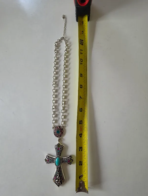 Turquoise Garnet Cross Necklace 16” - Image 4