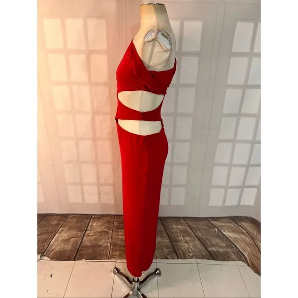 Windsor Red Own The Night One-Shoulder Cutout Knit Stretch Maxi Dress Sz Medium - Image 9