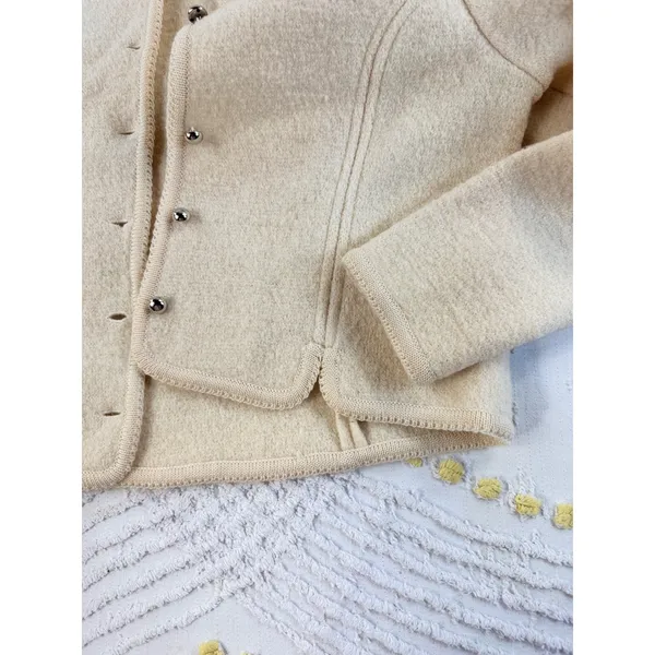 Vintage Distinction Cream 100% Wool Button‎ Front Cardigan Jacket Silver Buttons - Image 4
