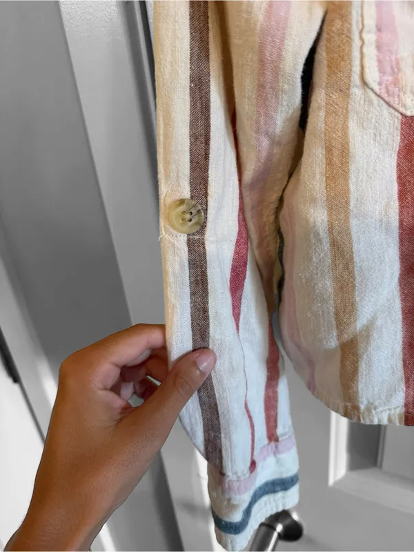 American Eagle Outfitters Striped Button-Down Shirt in Cream, Red & Blue - Image 4