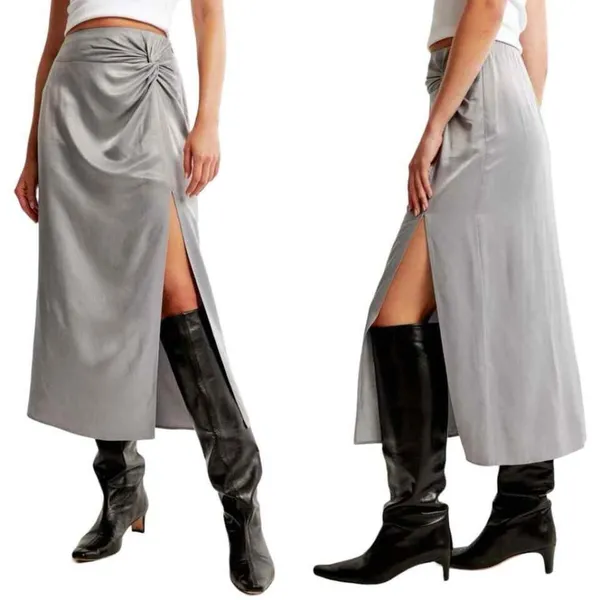 Abercrombie 74- NWT Knotted Elevated Satin Midi Skirt sz XL GOLDEN TONE - Image 2