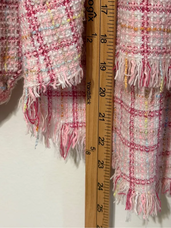 POL Pink Tweed Shirt Jacket Size Medium Shacket Patchwork Boho - Image 10