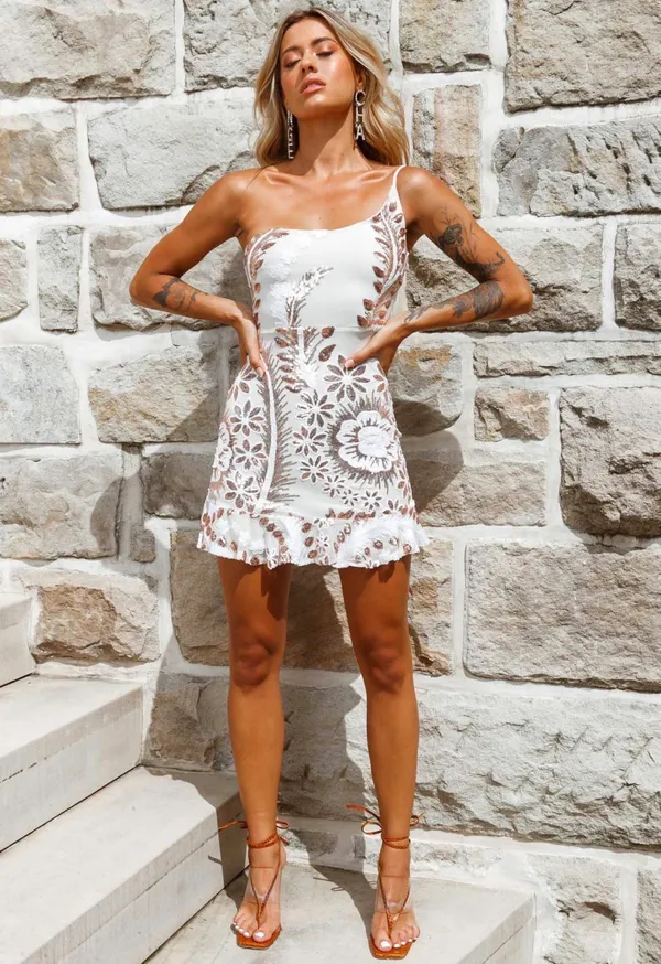 Selfie Leslie One-Shoulder Sequin and Ruffle Embellishments Mini Dress - Image 6