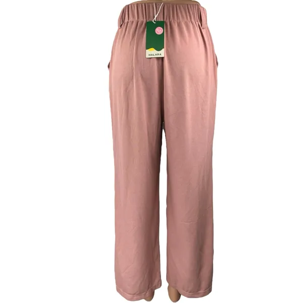 NEW Halara Women's Pink High Waisted Pleated Wide Leg Trousers Dress Pants Sz XS - Image 3
