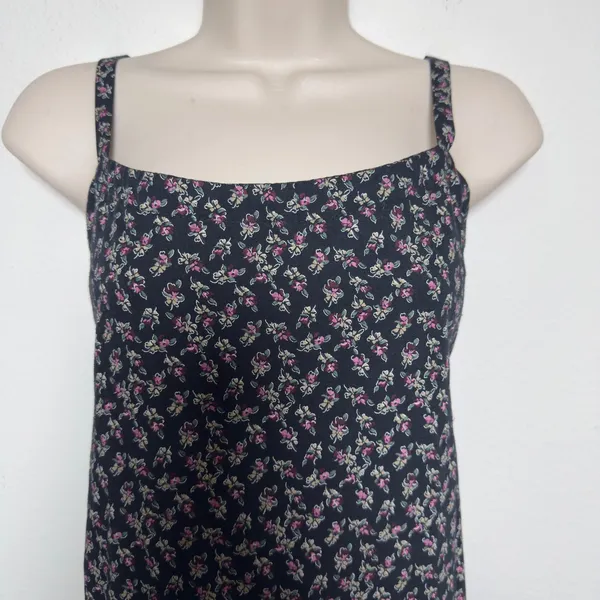 90s Handmade Women Indie Grunge Maxi Dress Small Black Ditsy Floral Square Neck - Image 6