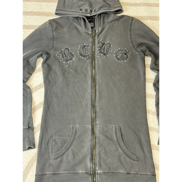 Y2k Vintage Gray Embroidered Full Zip Hoodie Gothic Grunge Women’s Size S - Image 3