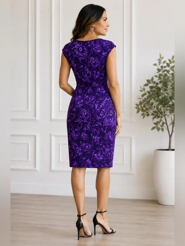 Lauren Ralph Lauren Purple Floral Faux Wrap Ruched Dress Size 4 - Image 2