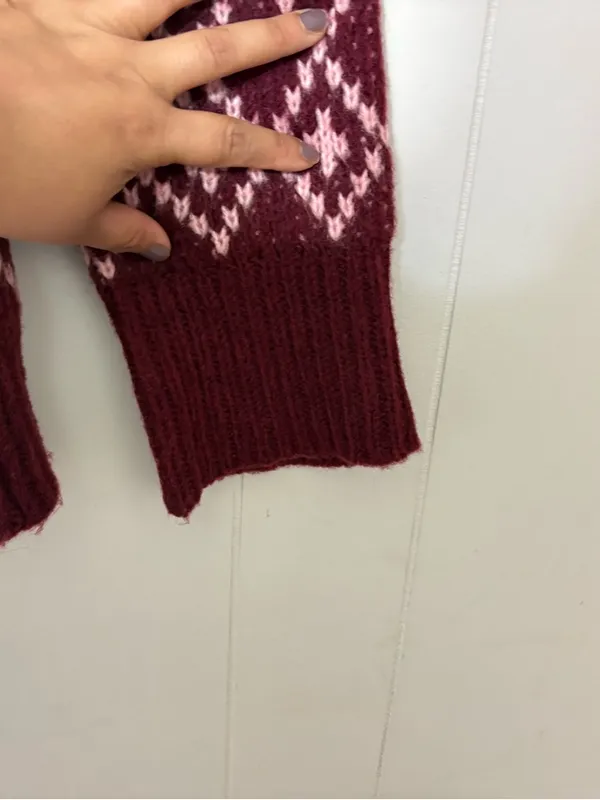 Maeve Anthropologie Sigfried Sweater M Pink Burgundy Fair Isle Knit Wool Blend - Image 7