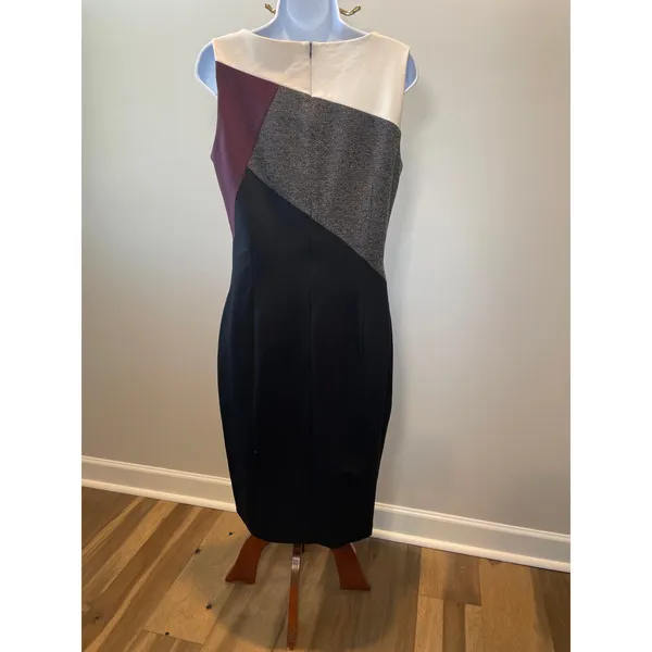 White House Black Market Colorblock Sheath Dress Size 8 Black Gray Maroon - Image 2