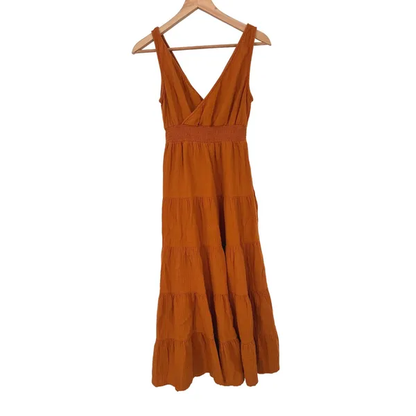 Universal Thread Dress Women XS Rust Orange Boho Tiered Sleeveless Gauze Midi - Image 5