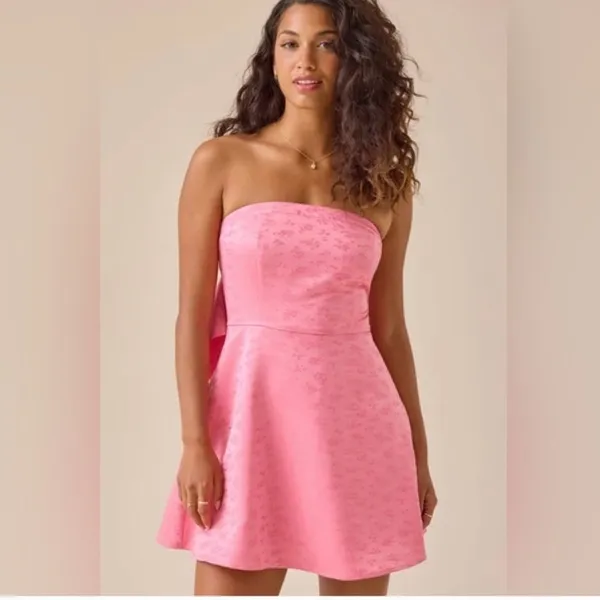 Altar’d State Strapless A-line Bow Mini Dress Pink Satin Size Medium Romantic - Image 3