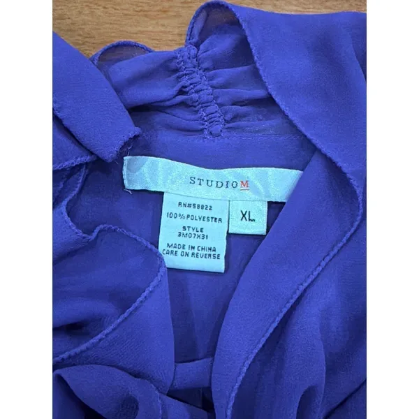 Studio M Blouse Womens Purple Bow‎ Tie Neck Smocked Peplum Sleeveless XL - Image 6