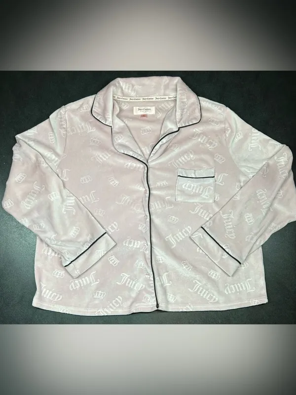 Juicy Couture Size XL Pink Velour All Over Logo Pajama Set - Image 2