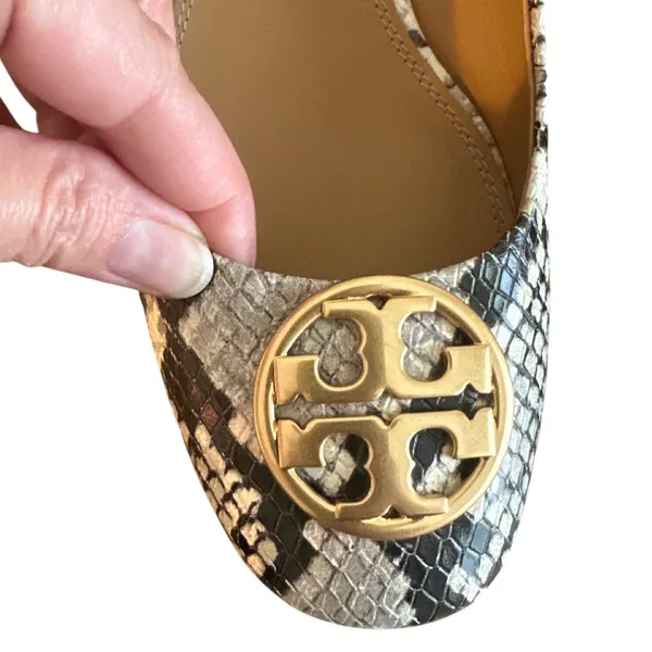 Tory Burch Chelsea Snake Embossed Ballet Flats Gold Logo Block Heel Size 7.5 - Image 9