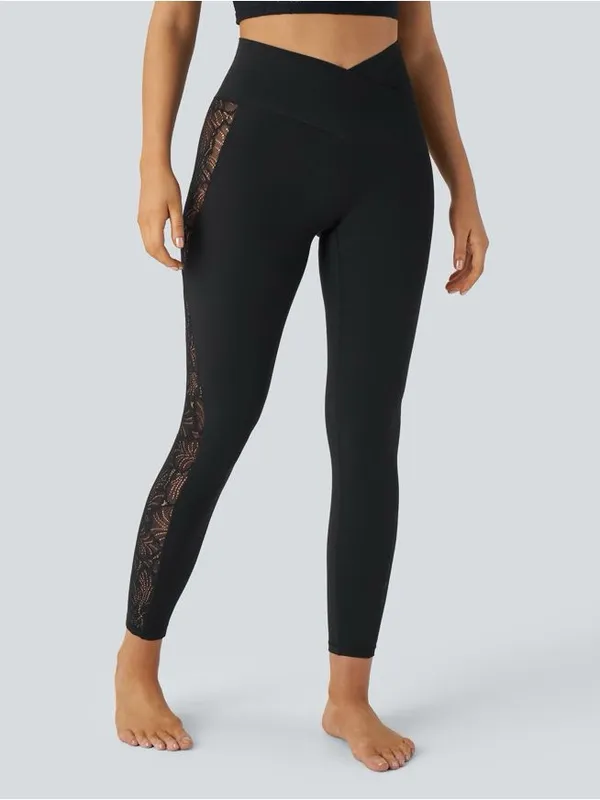 Halara 05HBB.- SoftlyZero™High Waisted Crossover Contrast Lace Pocket Yoga Leggings. XS - Image 2