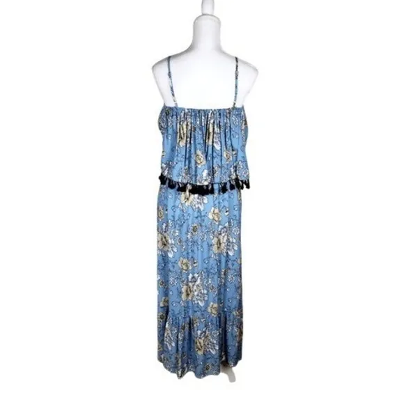 Boohoo Blue Yellow Floral Spaghetti Strap Tiered Maxi‎ Dress Size 8 - Image 2