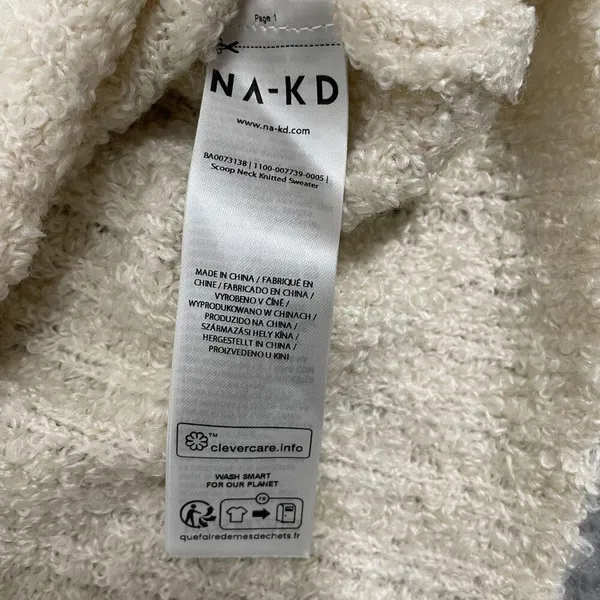 NA-KD‎ Knitted Sweater Women M Ivory Scoop Neck Pullover NWT - Image 3