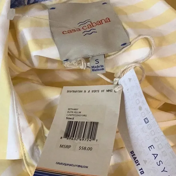Casa Cabana Bethany Butter Yellow Striped Button Down Shirt Size Small New - Image 5