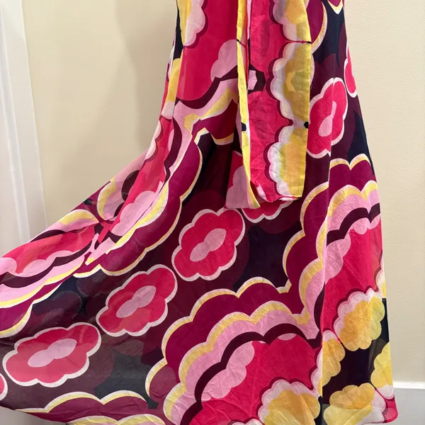 Harold's Pink Floral Silk Blend Halter Midi Dress Size 4 Retro Psychedelic Pinup - Image 5