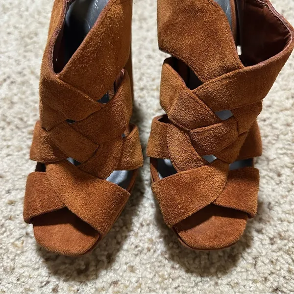Dark Orange Suede Jessica Simpson Harlow Heels - Image 2