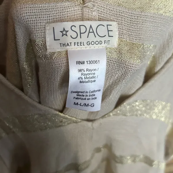 LSPACE Seaport Swim Cover Up Cream & Gold Tassel Oversized Shawl Size M/L - Image 3