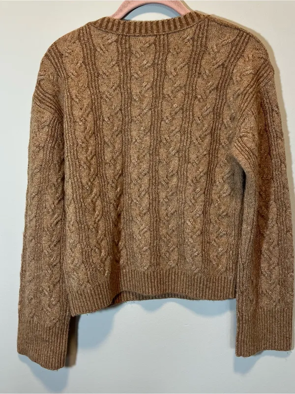 J. Crew Cable Knit Sweater With Buttons in Supersoft Yarn Brown Relaxed‎ Fit XS - Image 10