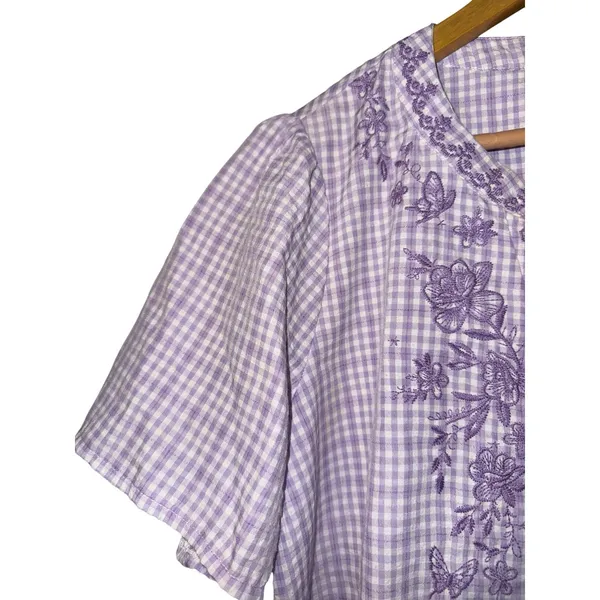 Savana Jane Embroidered Gingham Top Women's Small Cottage‎ Boho Feminine ~Flaw - Image 3