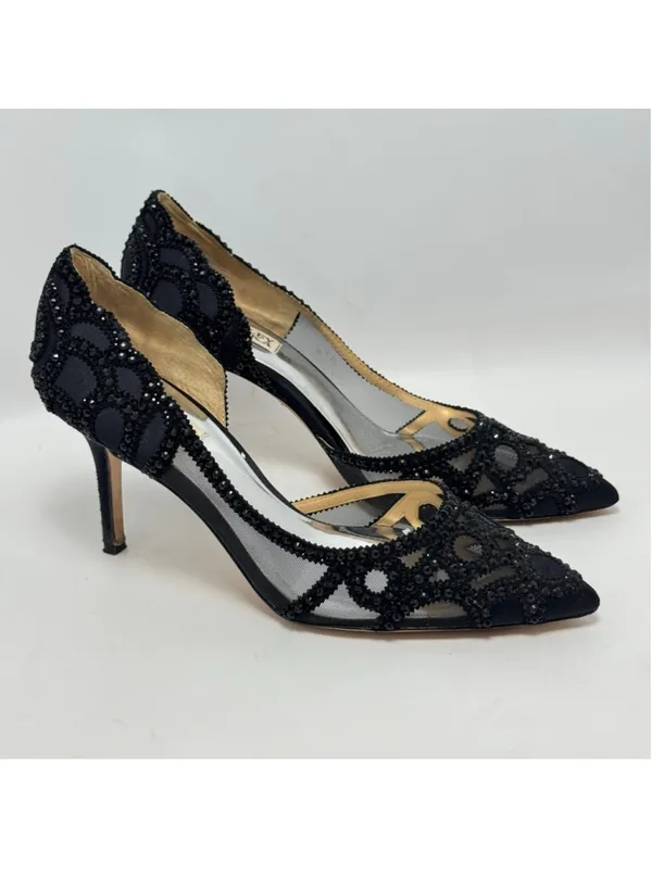 Badgley Mischka Ginny D’Orsay Black Embellished Mesh Pointed Toe Heels Size 9 - Image 11