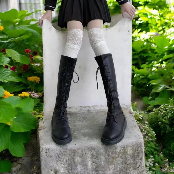 White Lace Top Thigh High Sock-Stockings Sweet JK Style‎ Slim Fit Over The Knee - Image 3