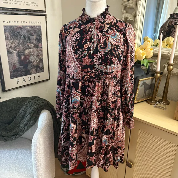ANTHROPOLOGIE Cady Tiered Tunic Dress Paisley Boho Mini Size‎ XXS - Image 3