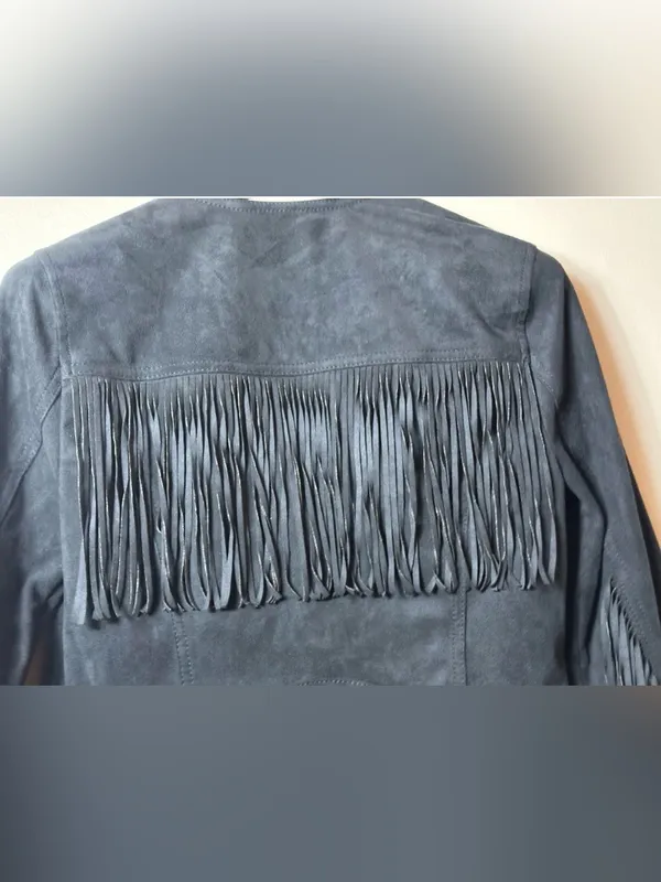 Hollister Black Faux Suede Fringe Moto Biker Jacket Size M - Image 11