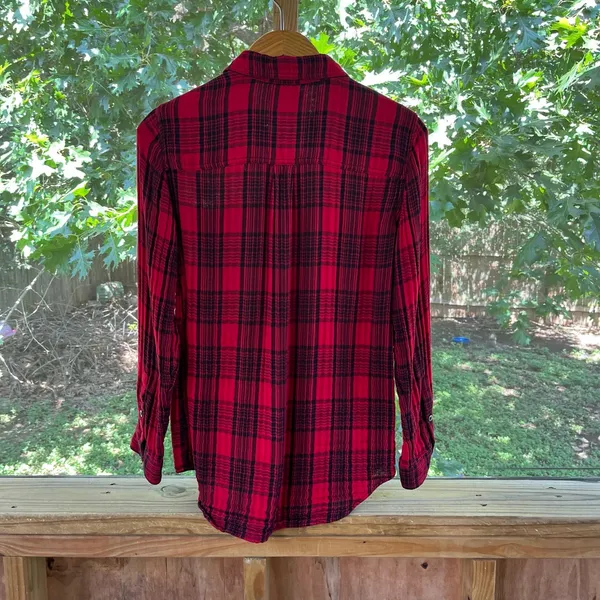 Madewell Women's Classic Ex-Boyfriend Shirt Red & Black Plaid Size M - Image 5