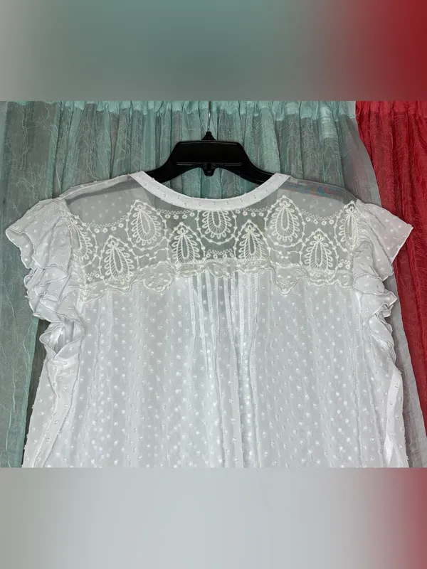 Maurices White Swiss Dot Lace Yoke Ruffle Sleeve Blouse - Image 2