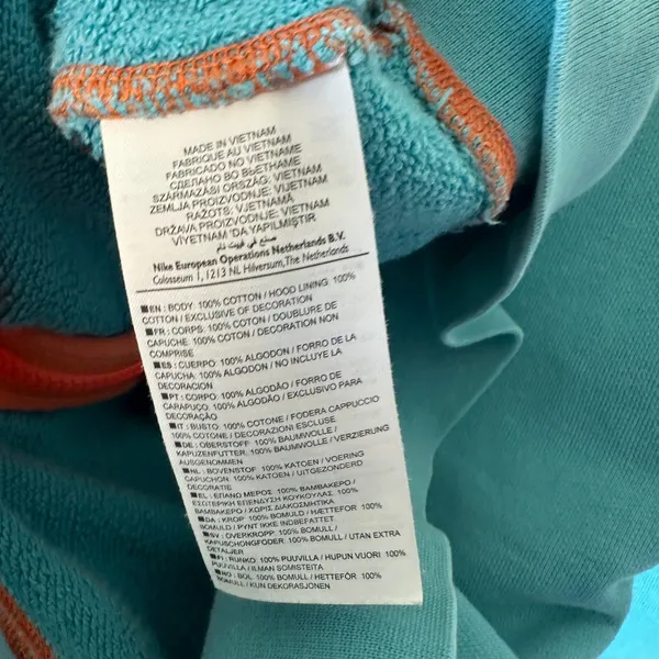 Vintage‎ Nike Sportswear Full Zip Hoodie Turquoise Orange Trim Dolphins Small - Image 5