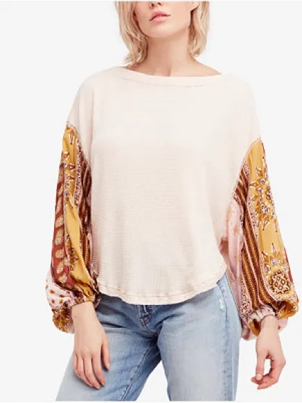 Free People Blossom Thermal Mixed Media Top Cream Small - Image 2