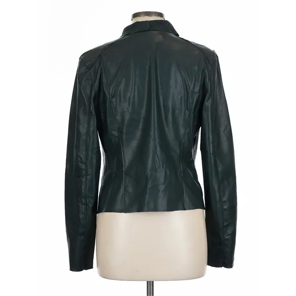 BlankNYC Womens Vegan Leather Asymmetrical Zip Jacket Moto biker Dark Green L - Image 5